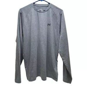 Under Armour Heat Gear Men's Medium Heather Grey Long Sleeve Black UA Logo